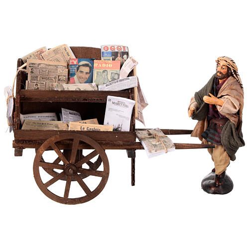 Carro edicolante con statuina presepe napoletano 12 cm 1