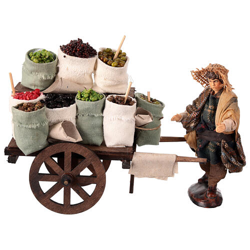 Marktszene mit Gewürzverkäufer und Karren – für 12 cm Krippe, Terrakotta, neapolitanischer Stil 1