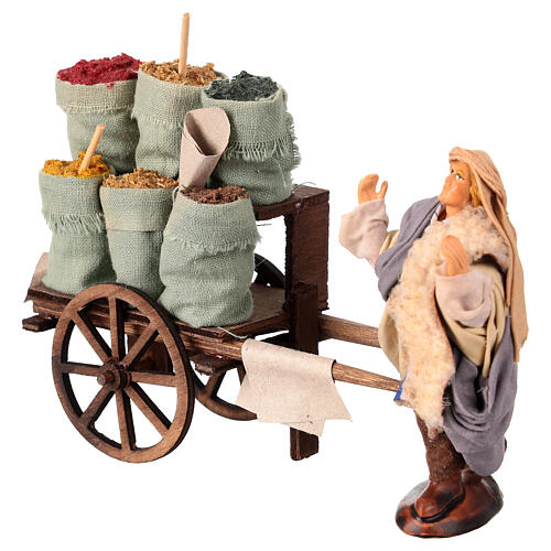 Figurka sprzedawcy nasion z wozem - terakota, szopka neapolitańska 10 cm 2