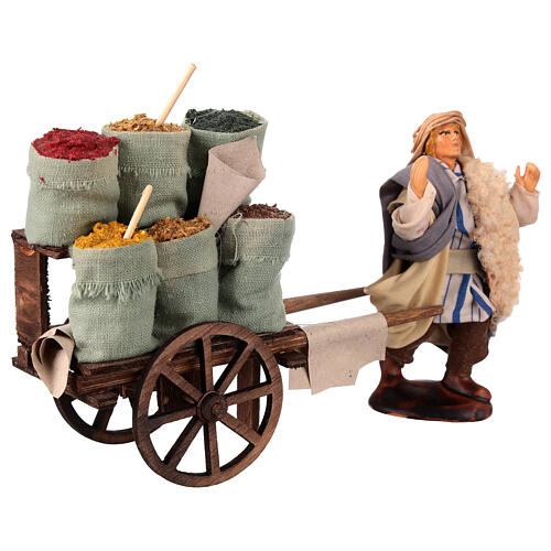 Figurka sprzedawcy nasion z wozem - terakota, szopka neapolitańska 10 cm 3