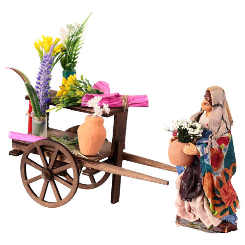 Blumenwagen und Blumenverkäuferin, neapolitanischer Stil – für 10 cm Krippe 3