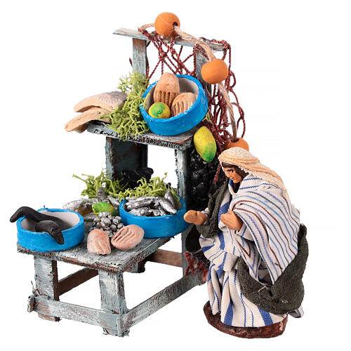 Fisherman with stall for 6 cm Neapolitan Nativity Scene, terracotta 2