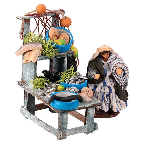 Fisherman with stall for 6 cm Neapolitan Nativity Scene, terracotta 3