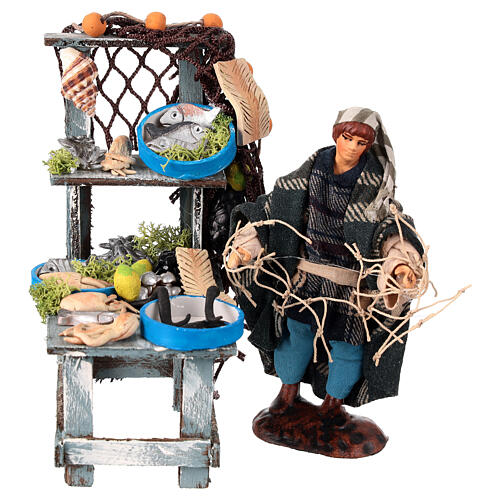 Stragan rybny z figurką – szopka neapolitańska 12 cm, terakota 1