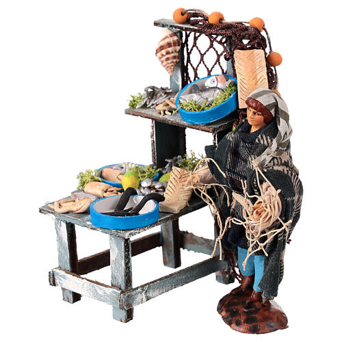 Stragan rybny z figurką – szopka neapolitańska 12 cm, terakota 3