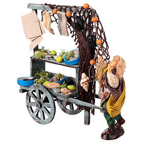 Fishmonger with wooden cart for 12 cm Neapolitan Nativity Scene