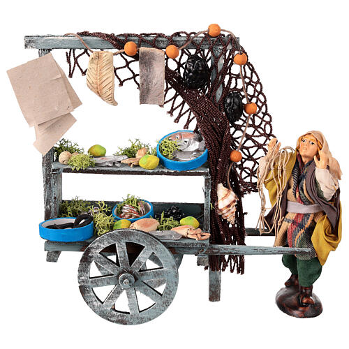 Fishmonger with wooden cart for 12 cm Neapolitan Nativity Scene 1