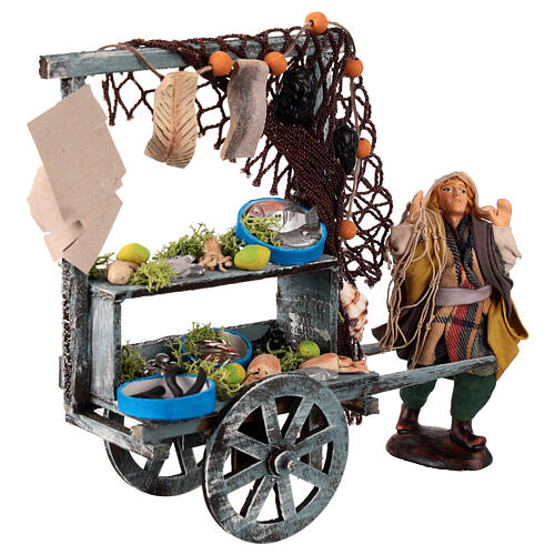 Fishmonger with wooden cart for 12 cm Neapolitan Nativity Scene 3