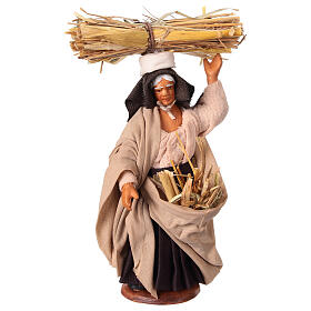 Old woman with straw figurine Neapolitan Nativity scene 10 cm