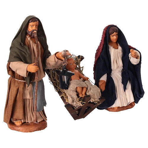 Figurki Świętej Rodziny z latarenką - scena Narodzenia Pańskiego, szopka neapolitańska 10 cm 2