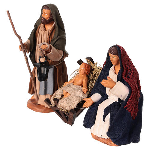 Holy Family set with Lantern Neapolitan Nativity 10 cm 3