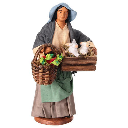 Mujer con caja conejos cesta zanahorias belén napolitano 13 cm 1