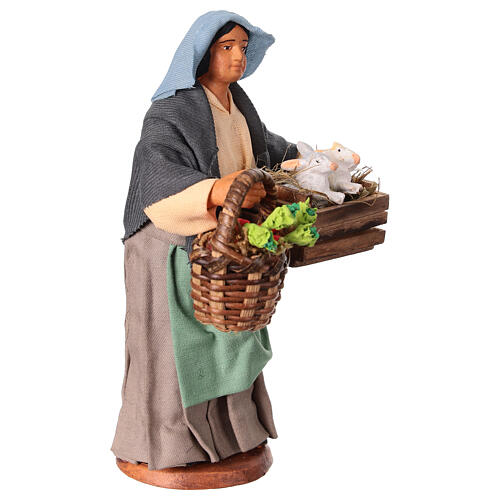 Mujer con caja conejos cesta zanahorias belén napolitano 13 cm 2