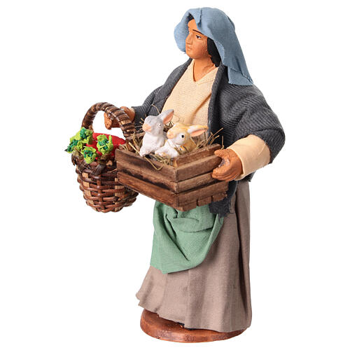 Mujer con caja conejos cesta zanahorias belén napolitano 13 cm 3