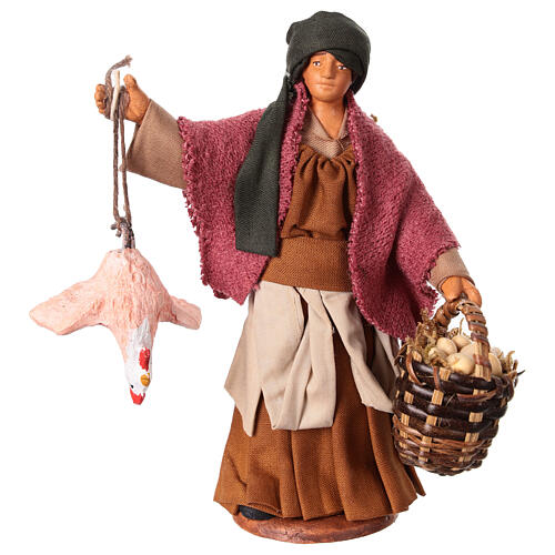 Mujer gallina colgada y cesta de huevos Belén Napolitano 13 cm 1