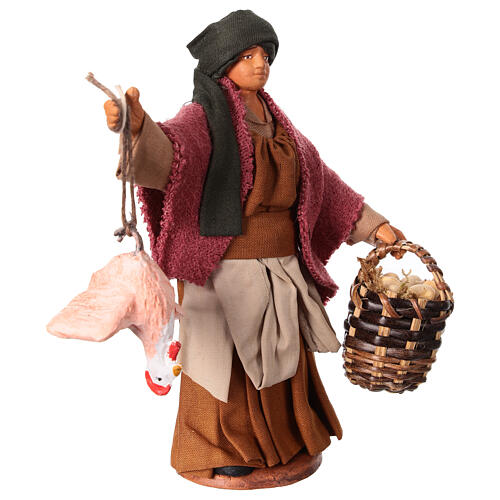 Mujer gallina colgada y cesta de huevos Belén Napolitano 13 cm 2