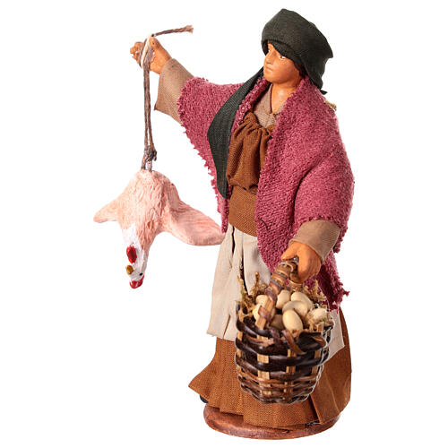 Mujer gallina colgada y cesta de huevos Belén Napolitano 13 cm 3