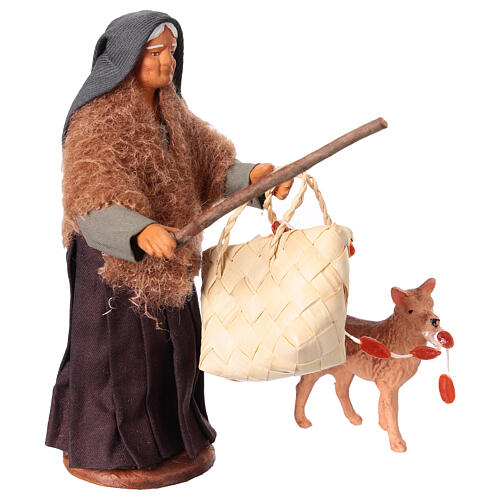 Alte Frau mit Tragetasche, Wurstkette und Hund, für 13 cm Krippe, neapolitanischer Stil 2