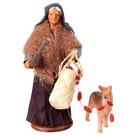 Old woman with sausage bag and dog, Neapolitan nativity scene 13 cm