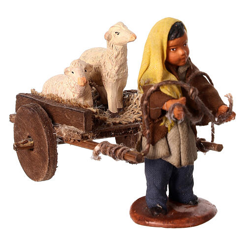 Child pulling a cart with sheeps for 13 cm Neapolitan Nativity Scene 3