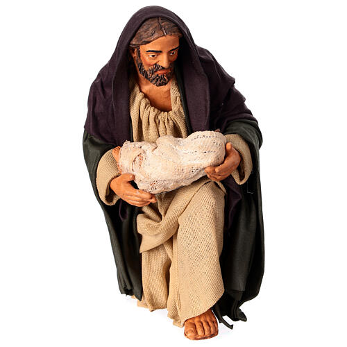 Nativity with Saint Joseph on his knees holding the Infant for 30 cm Neapolitan Nativity Scene 3