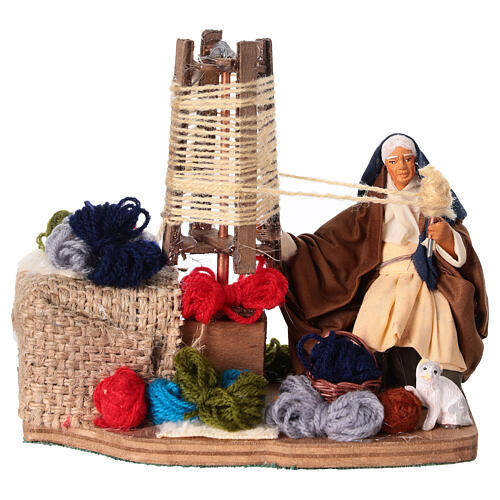 Animated woman spinning yarn, 10 cm Neapolitan Nativity Scene 1