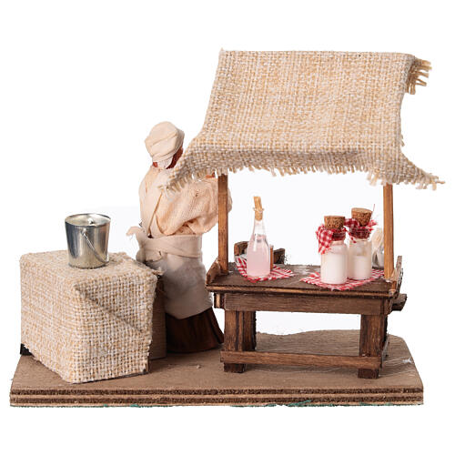 Milchverkäuferin mit Verkaufsstand und Flaschen, in Bewegung, für 10 cm Krippe, Neapolitanische Krippe 4