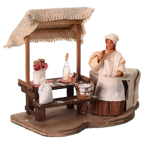 Mleczarka z ladą i butelkami - ruchoma figurka, szopka neapolitańska 10 cm 2