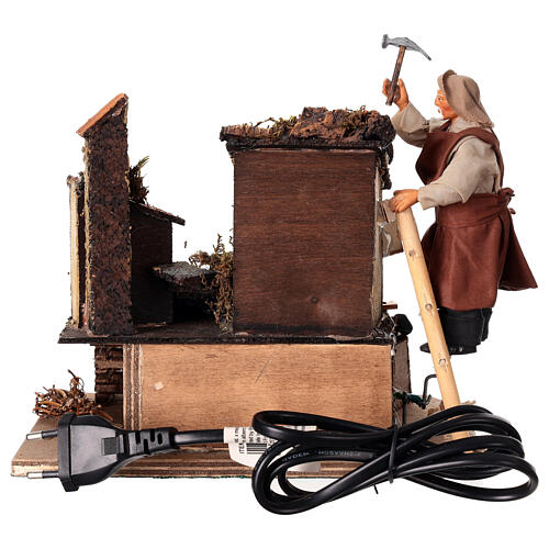 Krippenbauer auf Leiter bei der Arbeit mit Kind, in Bewegung, für 12 cm Krippe, Neapolitanische Krippe 6