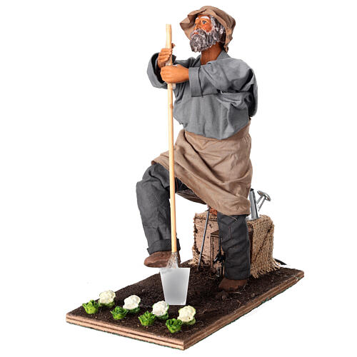 Man digging up the vegetable garden, animated figurine for 24 cm Neapolitan Nativity Scene 3