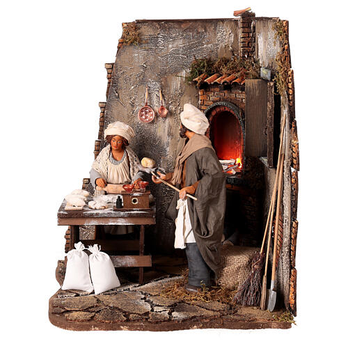 Bakers with oven, animated figurine for 24 cm Neapolitan Nativity Scene, 35x35x45 cm 4