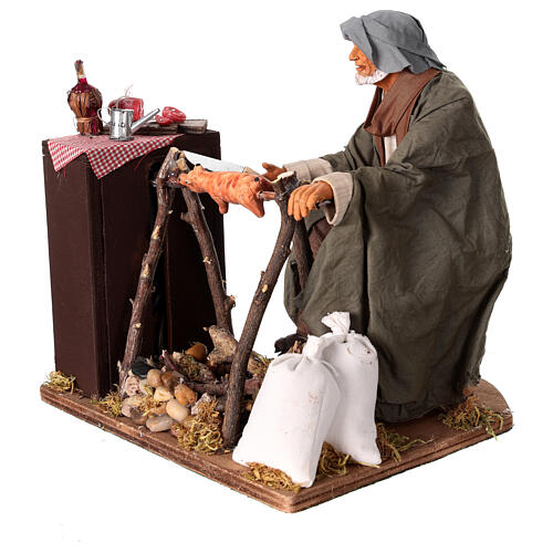 Man cooking a piglet on the spit, animated figurine for 30 cm Neapolitan Nativity Scene 4