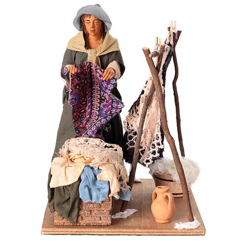 Washerwoman hanging up clothes, animated figurine for 30 cm Neapolitan Nativity Scene 1