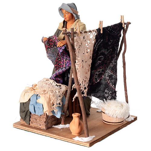 Washerwoman hanging up clothes, animated figurine for 30 cm Neapolitan Nativity Scene 3