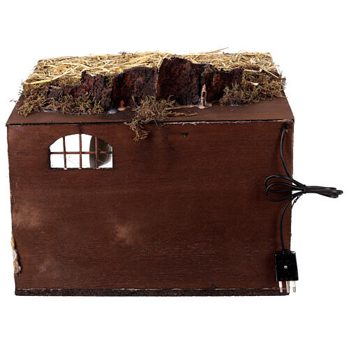 Illuminated stable 40x30x35 cm with sleeping shepherd ladder Neapolitan Nativity Scene 13 cm 6