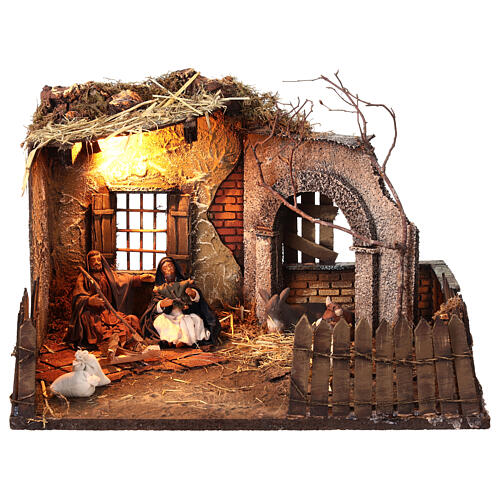 Illuminated barn with Nativity, 40x30x26 cm, for Neapolitan Nativity Scene of 13 cm 1