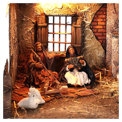 Illuminated barn with Nativity, 40x30x26 cm, for Neapolitan Nativity Scene of 13 cm 2