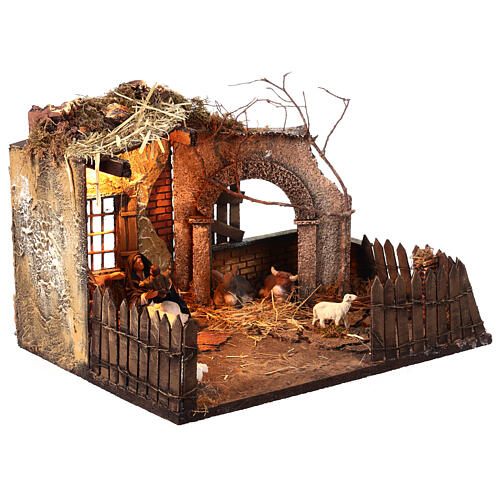 Illuminated barn with Nativity, 40x30x26 cm, for Neapolitan Nativity Scene of 13 cm 3