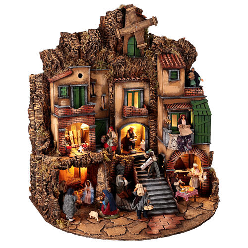 Illuminated Nativity Scene with mill and fountain for 13 cm Neapolitan Nativity Scene, 80x55x90 cm 1