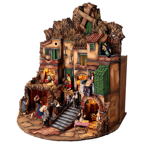 Illuminated Nativity Scene with mill and fountain for 13 cm Neapolitan Nativity Scene, 80x55x90 cm 4