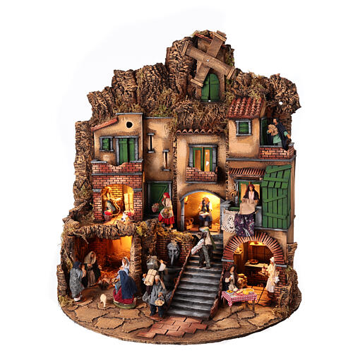 Illuminated Nativity Scene with mill and fountain for 13 cm Neapolitan Nativity Scene, 80x55x90 cm 7