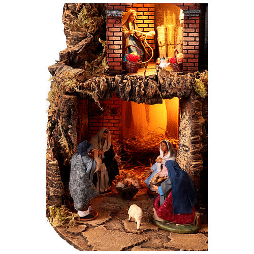 Illuminated Nativity Scene with mill and fountain for 13 cm Neapolitan Nativity Scene, 80x55x90 cm 9