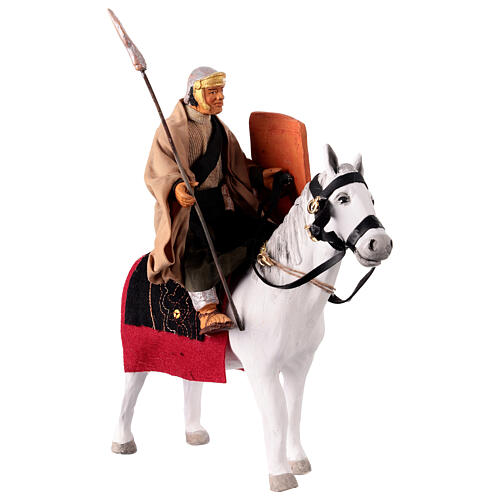 Soldado romano caballo escudo lanza Belén napolitano 14 cm 6