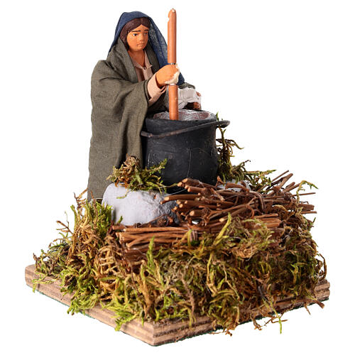 Woman mixing polenta in motion for Neapolitan Nativity Scene 10 cm 3