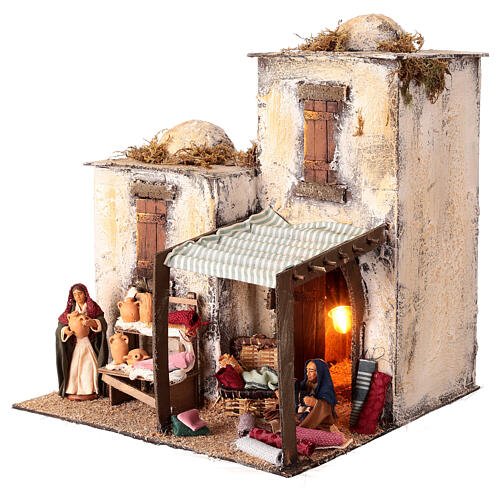 Beleuchtetes arabisches Haus, 30×30×35 cm, für 10 cm Krippe im neapolitanischen Stil 3