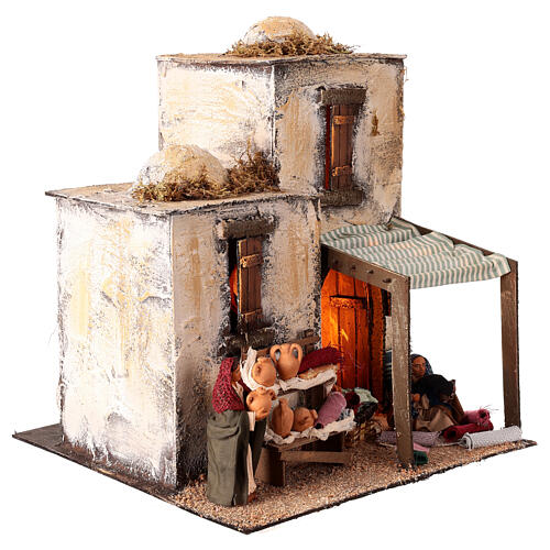 Beleuchtetes arabisches Haus, 30×30×35 cm, für 10 cm Krippe im neapolitanischen Stil 4