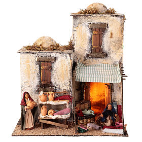 Maison arabe illuminée 30x30x35 cm crèche napolitaine 10 cm