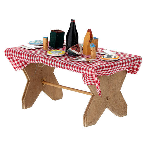 Gedeckter Tisch mit Frucht, im neapolitanischen Stil, für 6–8 cm Krippe – Krippenzubehör 6