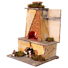 Oven scene for 14 cm Neapolitan Nativity, light effect, 20x15x15 cm