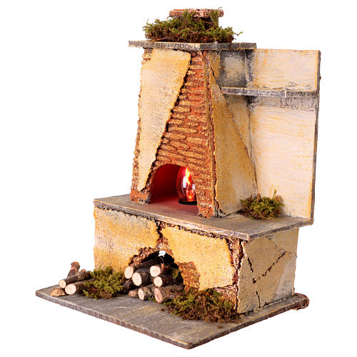 Oven scene for 14 cm Neapolitan Nativity, light effect, 20x15x15 cm 2